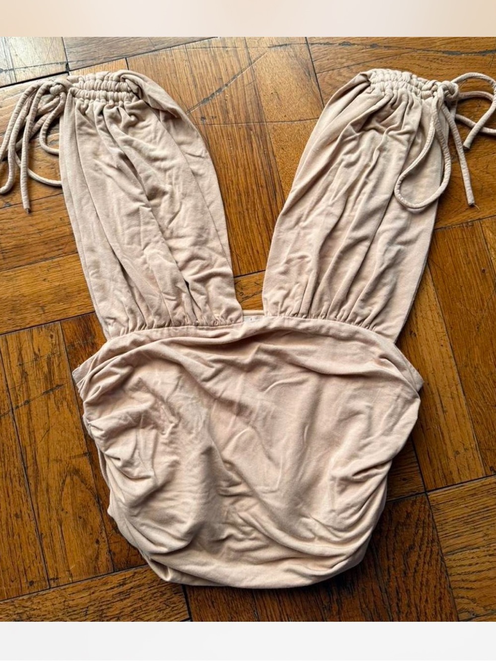 Beige Ruched plunge top